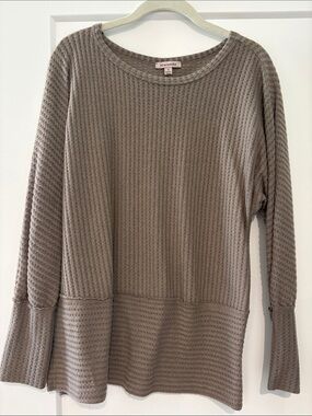 Democracy Waffle Knit Scoop Neck Sweater - Taupe